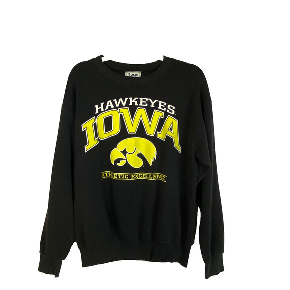 Vintage Iowa Hawkeyes Pullover Sweatshirt Crewneck Sz M Black Lee Sport Boxy Fit - Picture 1 of 8
